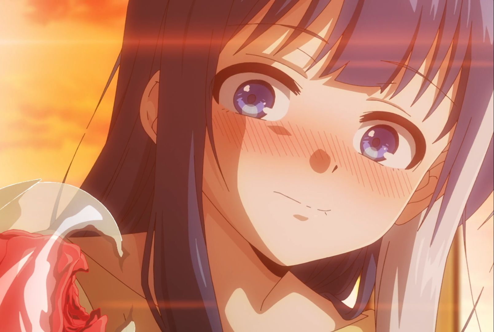 "男主送花给六美,女主害羞脸红好可爱~"