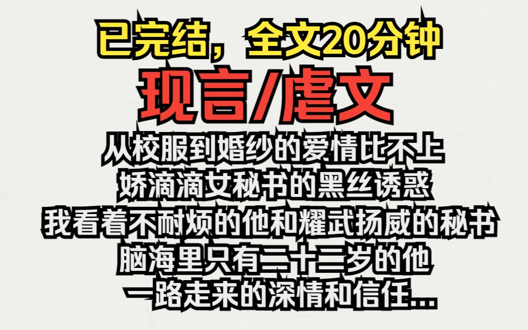 [图]（已完结）现言/虐文，从校服到婚纱的爱情比不上娇滴滴女秘书的黑丝诱惑，我看着不耐烦的他和耀武扬威的秘书，脑海里只有二十二岁的他，一路走来的深情和信任...