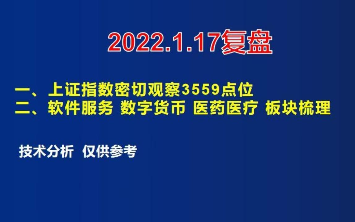 1.17复盘:缩量阳3560压力 软件服务 数字货币 医药医疗 板块梳理哔哩哔哩bilibili