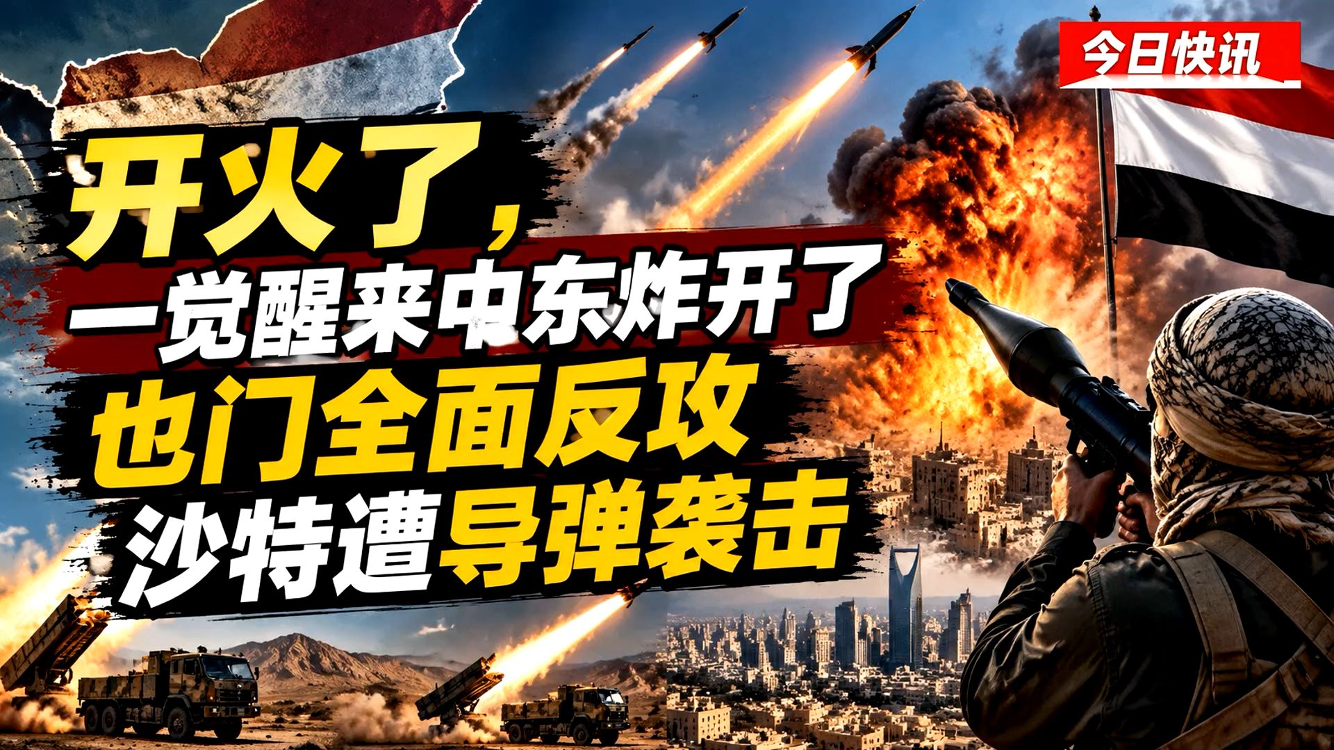 开火了！一觉醒来中东炸开了！也门全面反攻，沙特遭导弹袭击