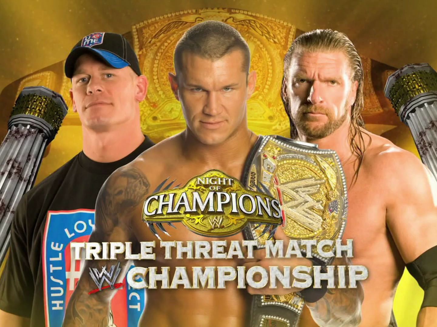 [图]WWE Night of Champions 2009 Randy Orton vs HHH vs John Cena WWE Champion Match