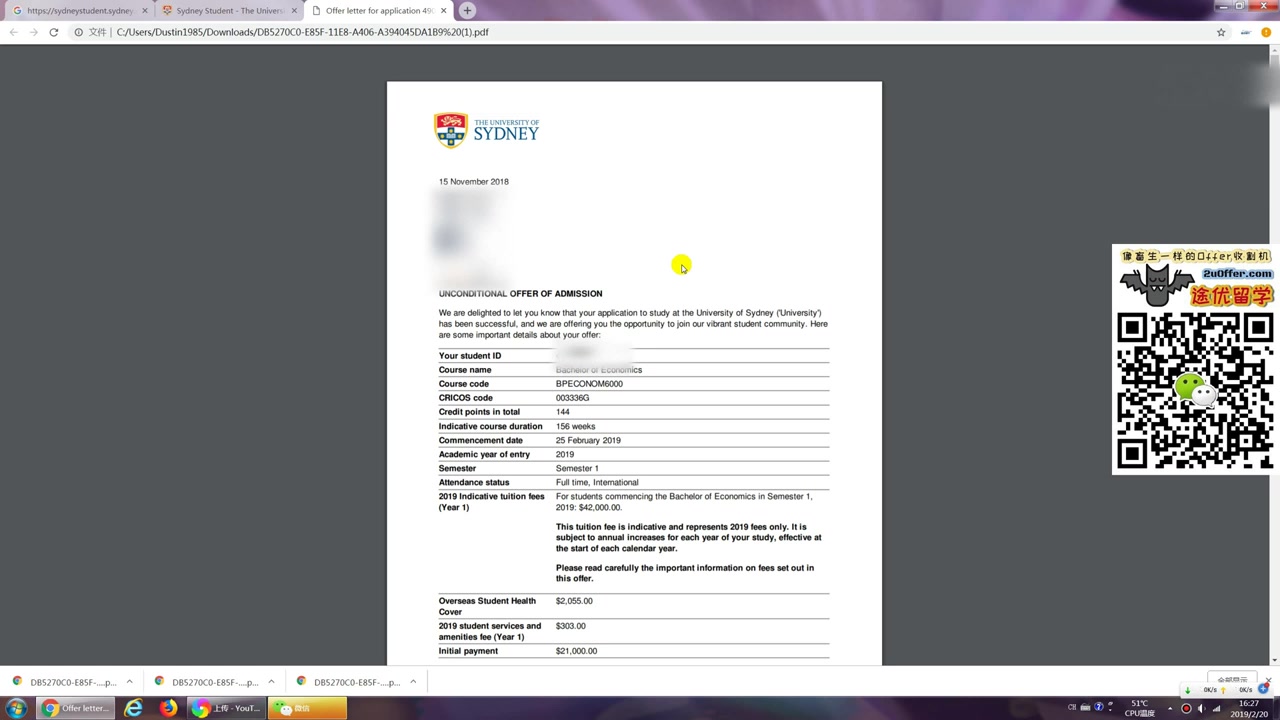 澳洲 澳大利亚 悉尼大学 悉大 通知书申请 University of Sydney USYD Offer Australia Bachelor of Econ哔哩哔哩bilibili