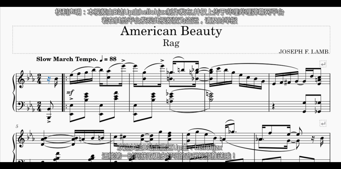 [图]约瑟夫·兰姆：《美国丽人（雷格舞曲）》-Joseph F. Lamb:American Beauty Rag（1913年发表的拉格泰姆舞曲代表作品）