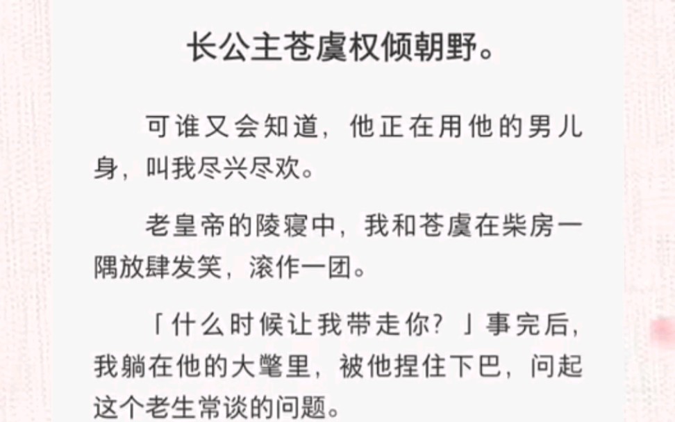 [图]长公主苍虞权倾朝野。可谁又会知道，他正在用他的男儿身，叫我尽兴尽欢。老皇帝的陵寝中，我和苍虞在柴房一隅放肆发笑