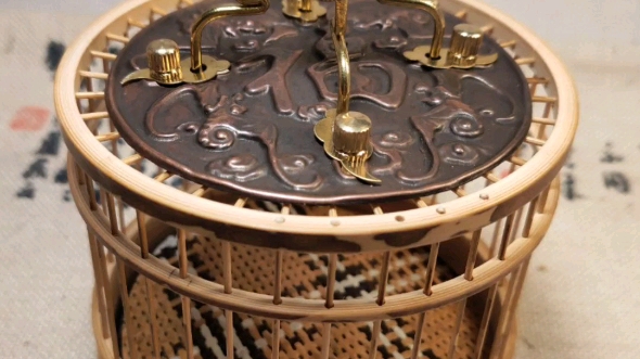 斑竹南工徐一舟铜龙头蝈蝈笼子配紫铜福字盖板直径100毫米笼身高度90