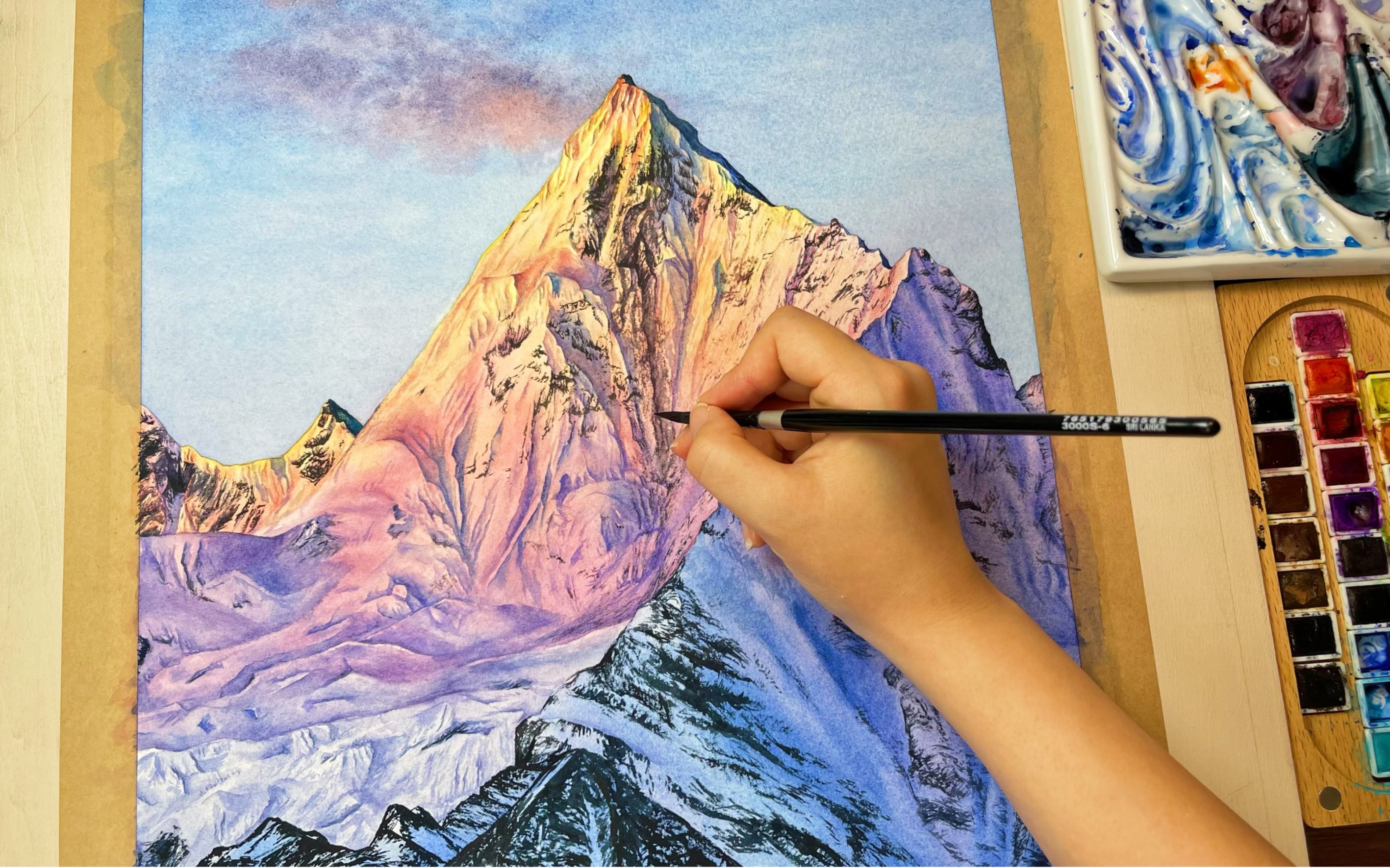 活动  【水彩】画幅《日照金山》接好运