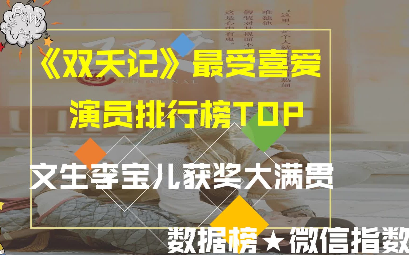 [图]《双夭记》观众最爱演员排行榜，文生李宝儿获奖大满贯，排名你认可么？萌新UP主不做标题党！