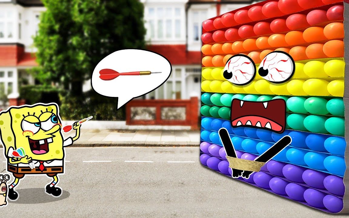 海绵宝宝vs巨大的流行彩虹泡泡板玩具有趣好玩的新挑战赛