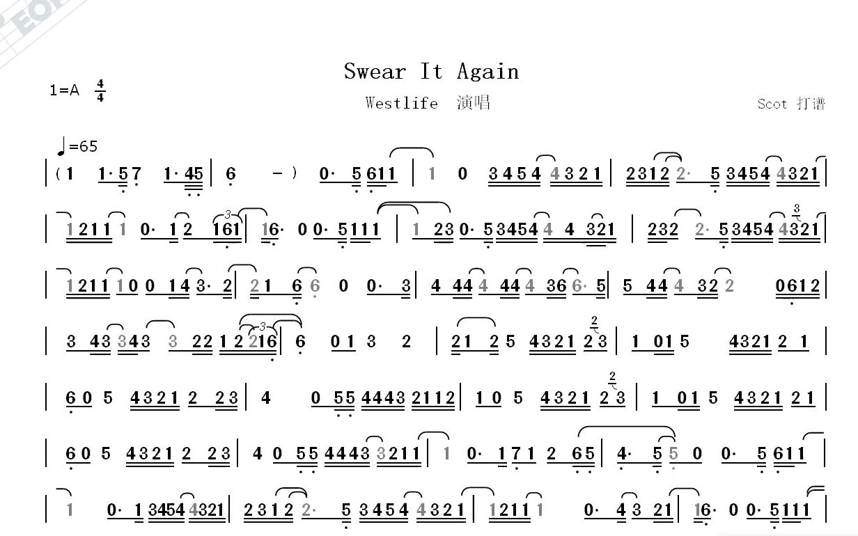 【经典歌曲】swear it again(westlife演唱)--动态简谱