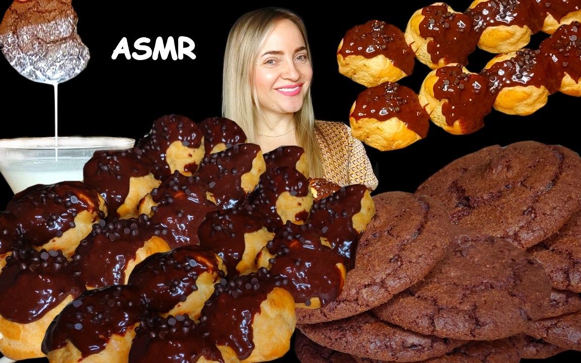 asmr profiteroles & chocolate95 crunchy cookies94 with milk