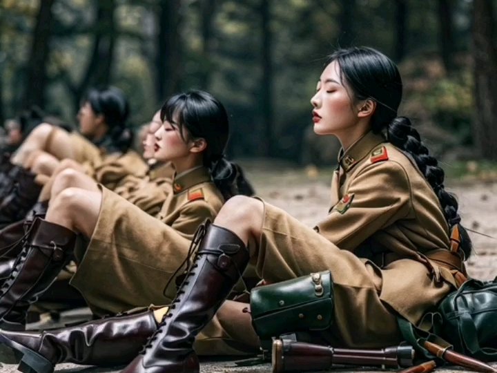 长腿女兵制服靴子 休息