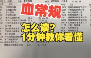 血常规报告怎么读呢？今天一分钟教会你！