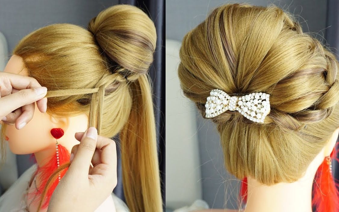 【简单发型】美丽的容易圆髻发型一步一步-浪漫的圆髻发型为婚礼和