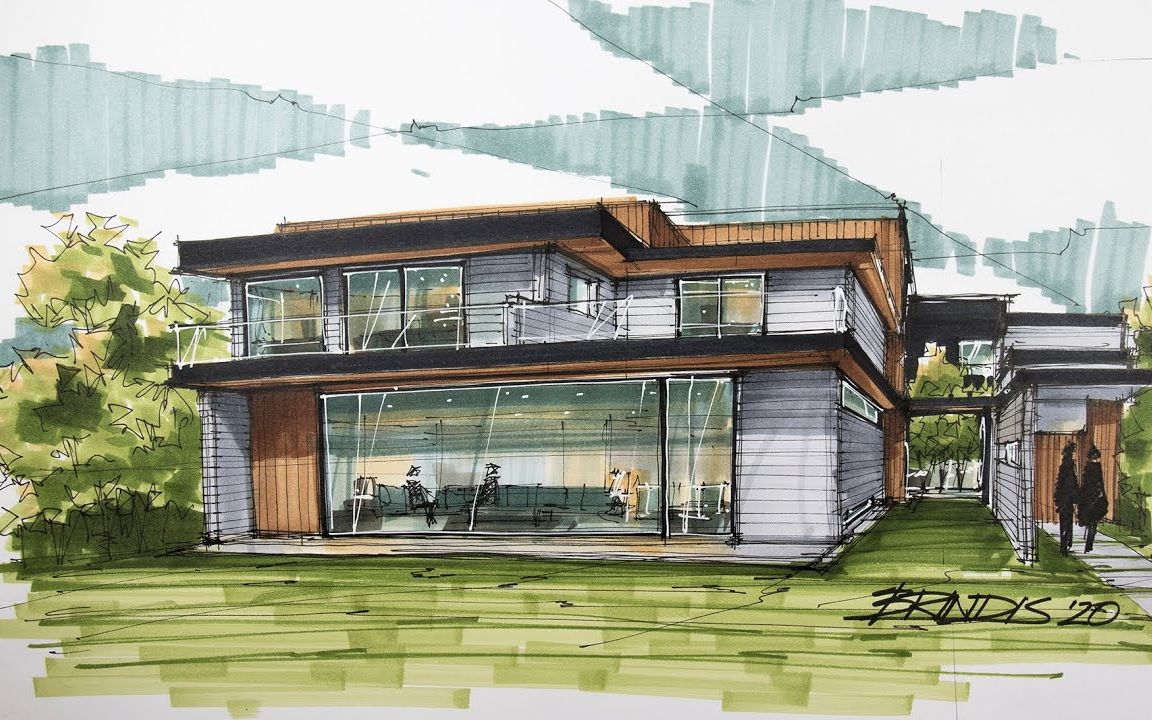 【图纸手绘】油管大神画出《寄生虫》电影同款别墅设计图!