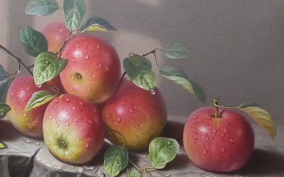 【油画】超写实油画苹果郭建作品_哔哩哔哩_bilibili
