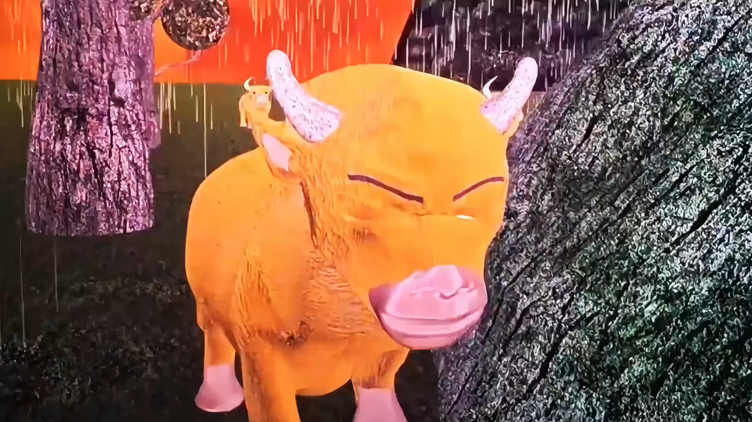 牛来／是在暴雨天下水道旁边收的音吗哈哈哈哈哈哈，瀑布一样的雨，稳稳当当的牛，还有闪光灯一样的闪电哈哈哈哈哈