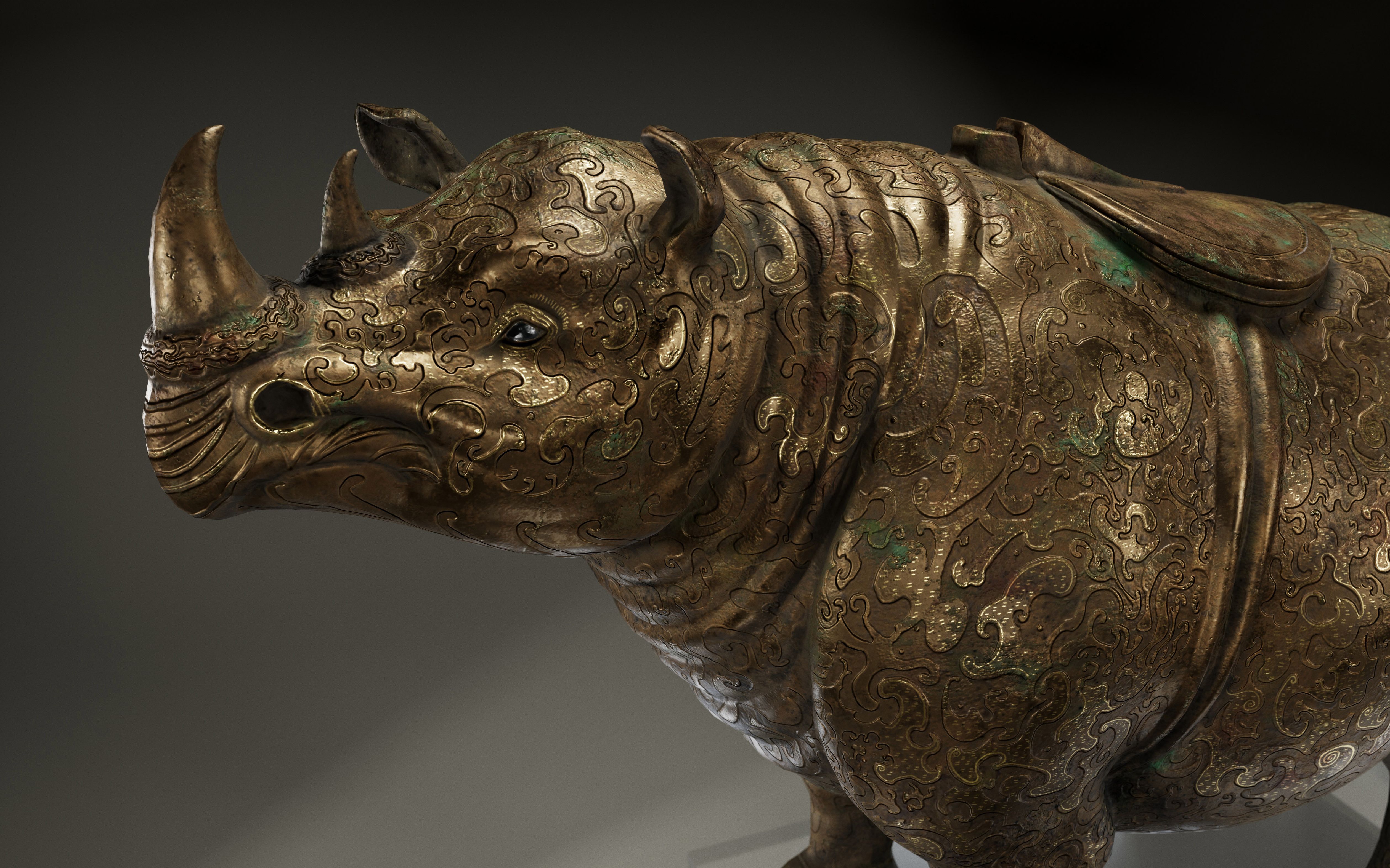 仿西汉青铜错金银云纹犀尊