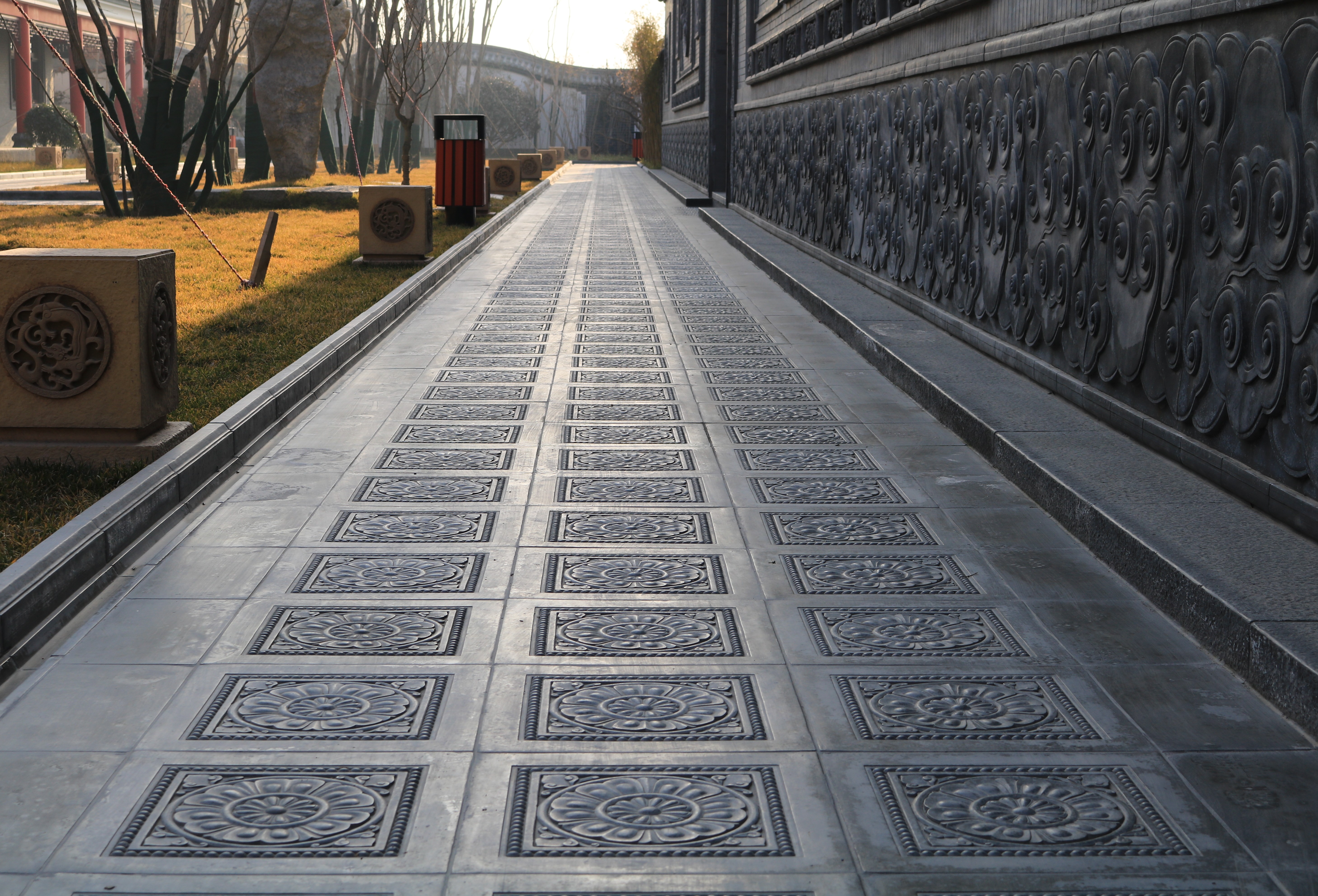 中式院子花园露台室外设计青砖地雕还有特色仿古砖