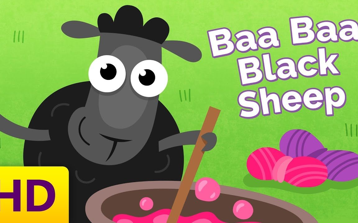 【kids academy】baa baa black sheep song, 黑绵羊咩咩叫