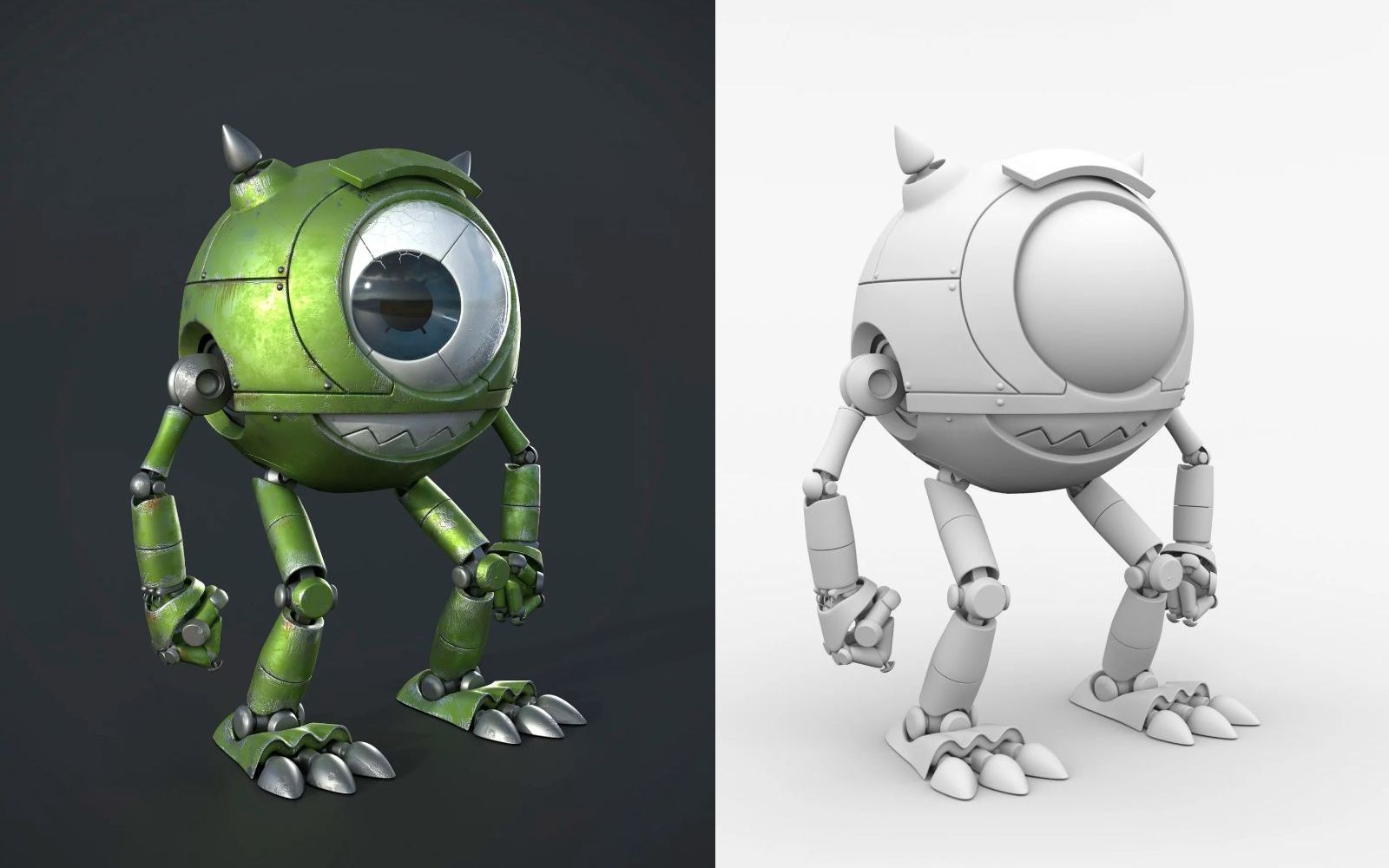 机器人-大眼怪白膜制作,次世代角色建模,3dmax游戏建模