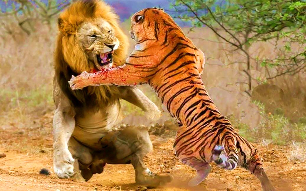 狮虎斗系列;老虎狮子谁才是真正的百兽之王,罕见的世纪之战!(5)