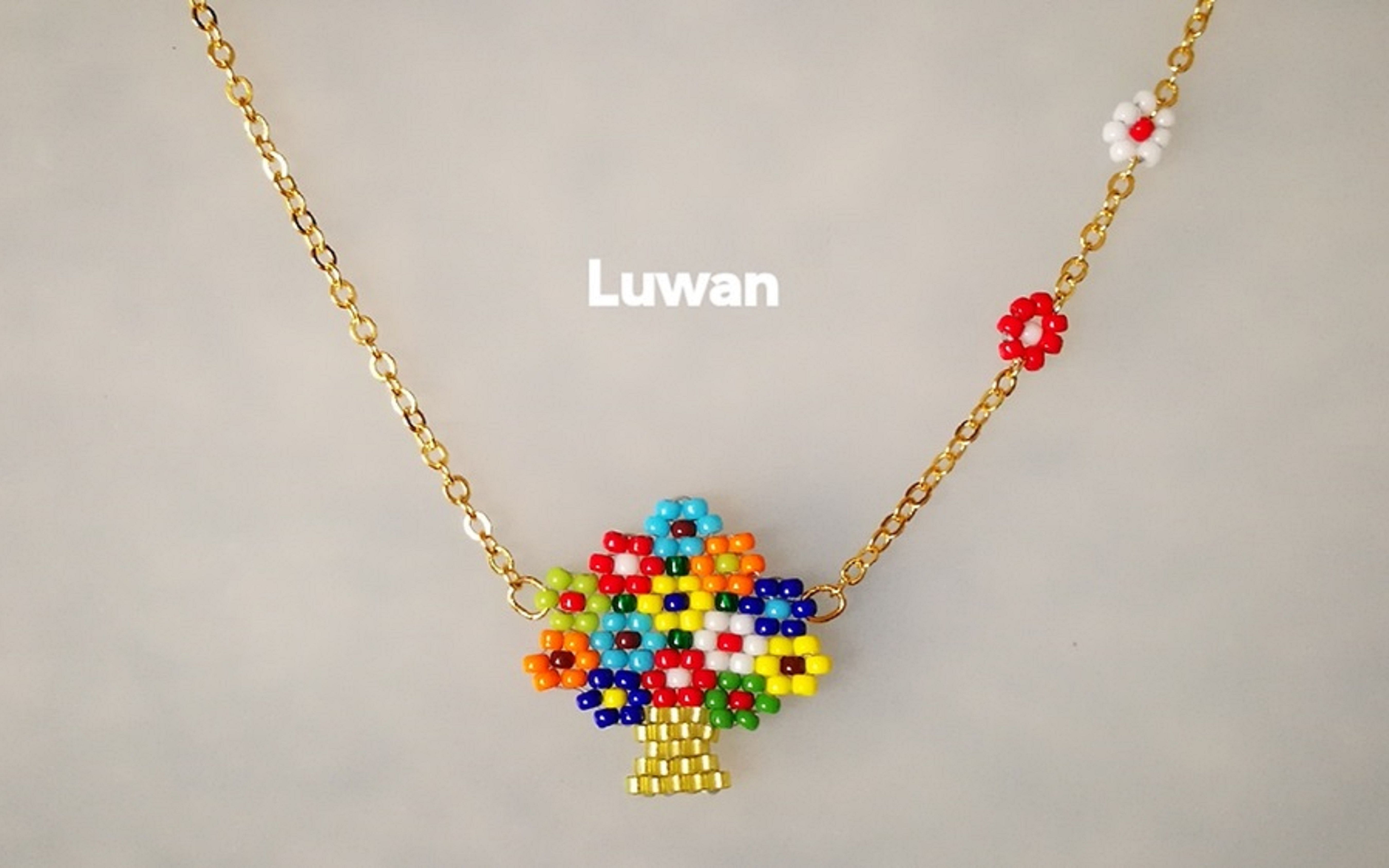 手工串珠珠艺diy金色花篮串珠项链