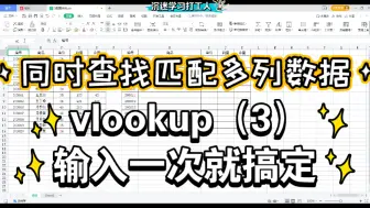 下载视频: 同时查找匹配多列数据vlookup函数3，公式运用实例35 ，WPS office excel