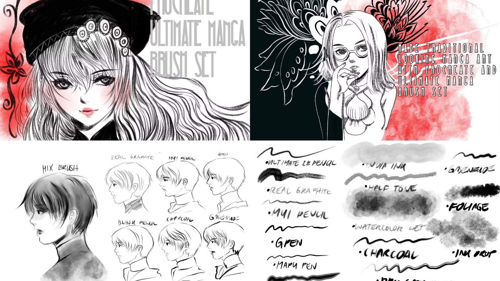 卡通动漫人物草图铅笔绘画绘图终极漫画procreate笔刷设计素材