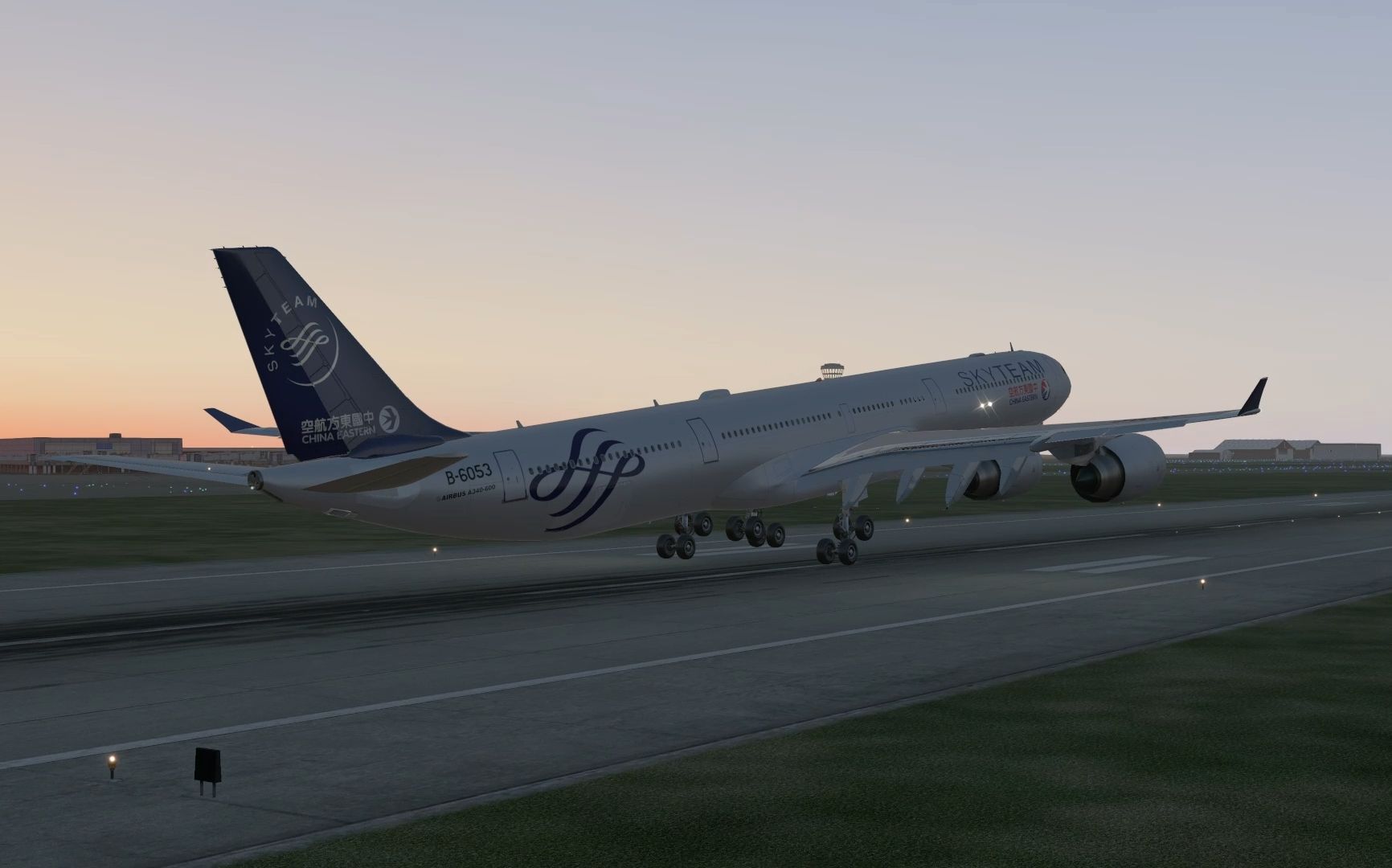 【xplane11】东航a340-600天合联盟涂装黄昏进近济南遥墙zsjn rwy01