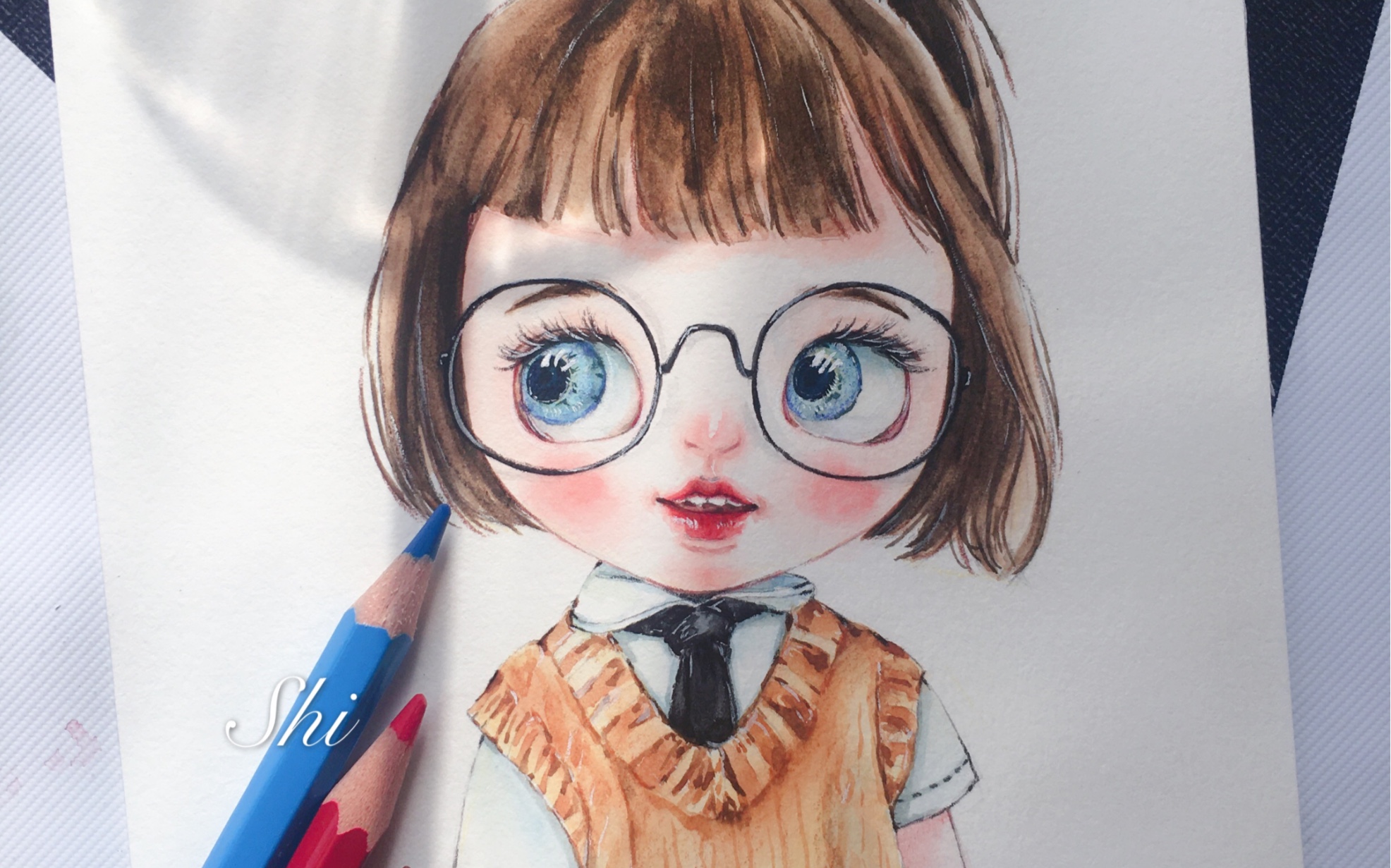 手绘水彩娃娃过程