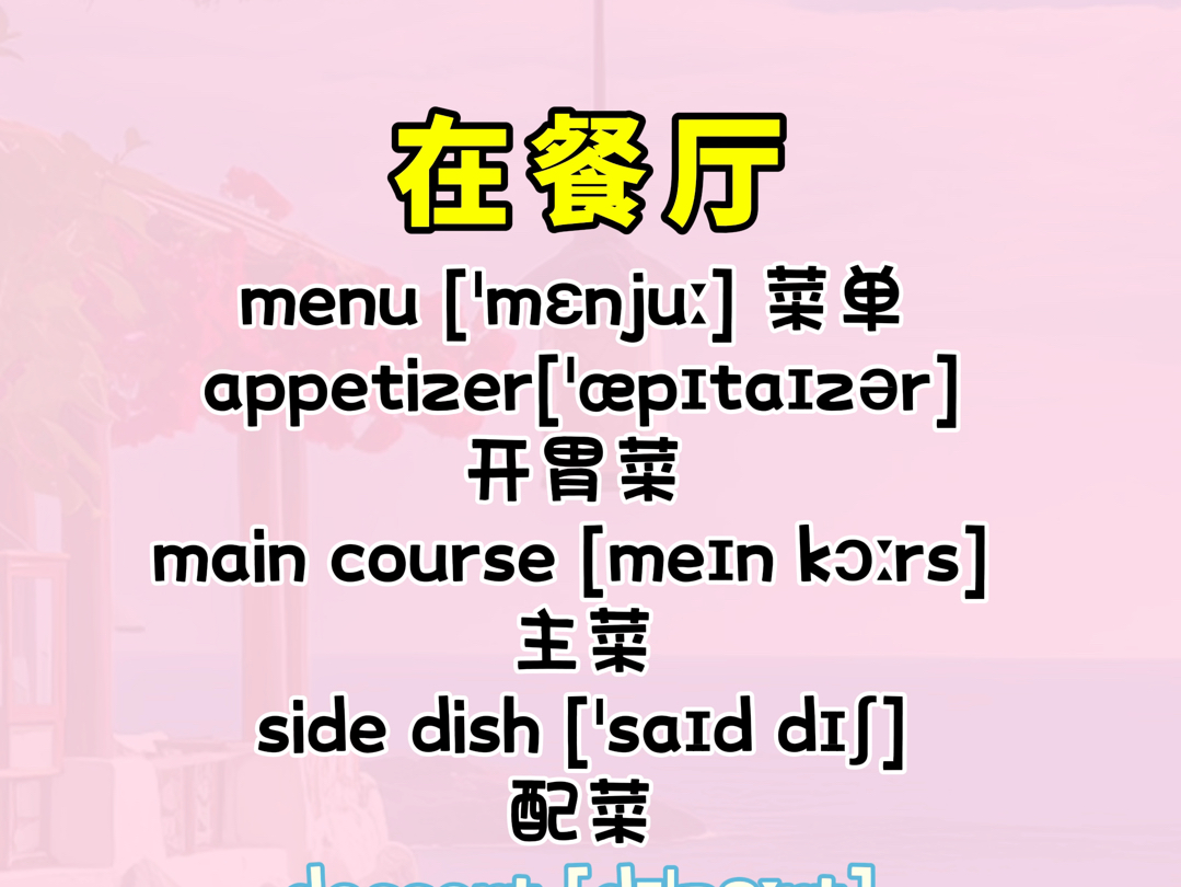 周末去餐厅吃饭,在餐厅常用的英语