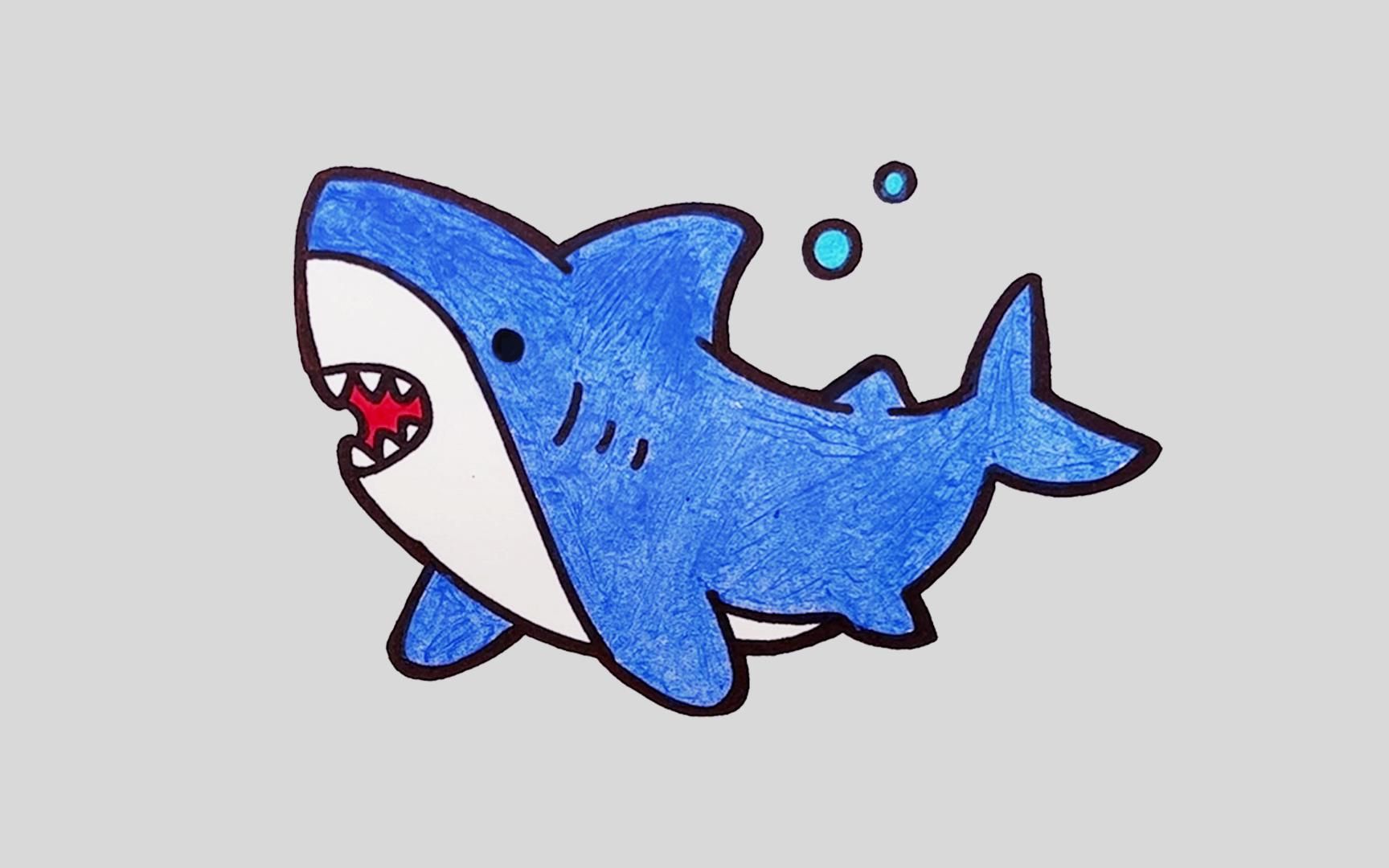 儿童简笔画 鲨鱼 画一条威武的鲨鱼