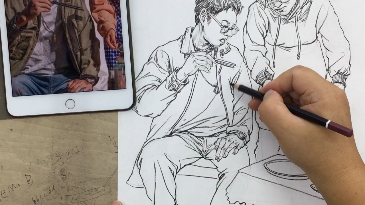 双人场景速写吃火锅