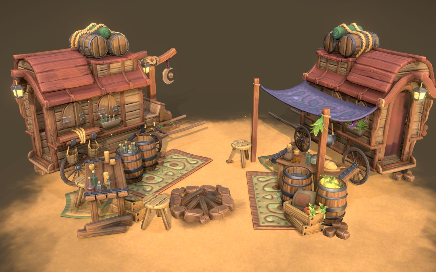 【maya建模】沙漠-游戏小场景,次世代3d场景道具教学