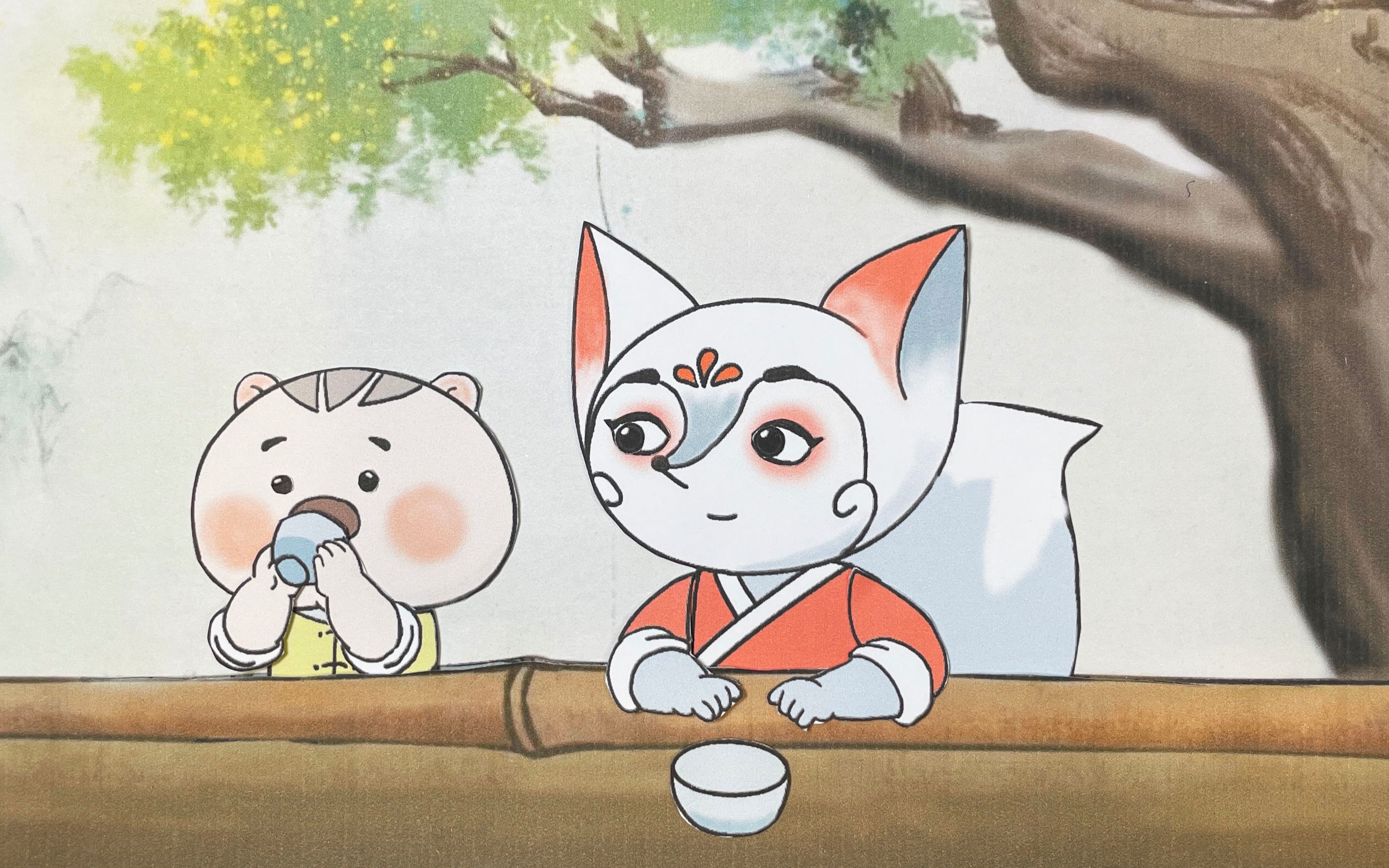 土地爷爷邀请狐桃桃和竹满满一起品茶满满直呼太苦啦