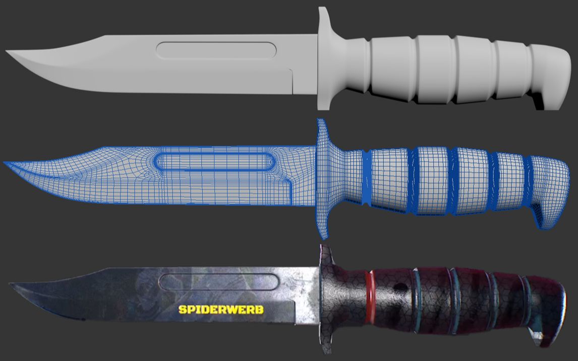 [图]【零基础3D建模教学】3dmax制作一把匕首，模型渲染过程