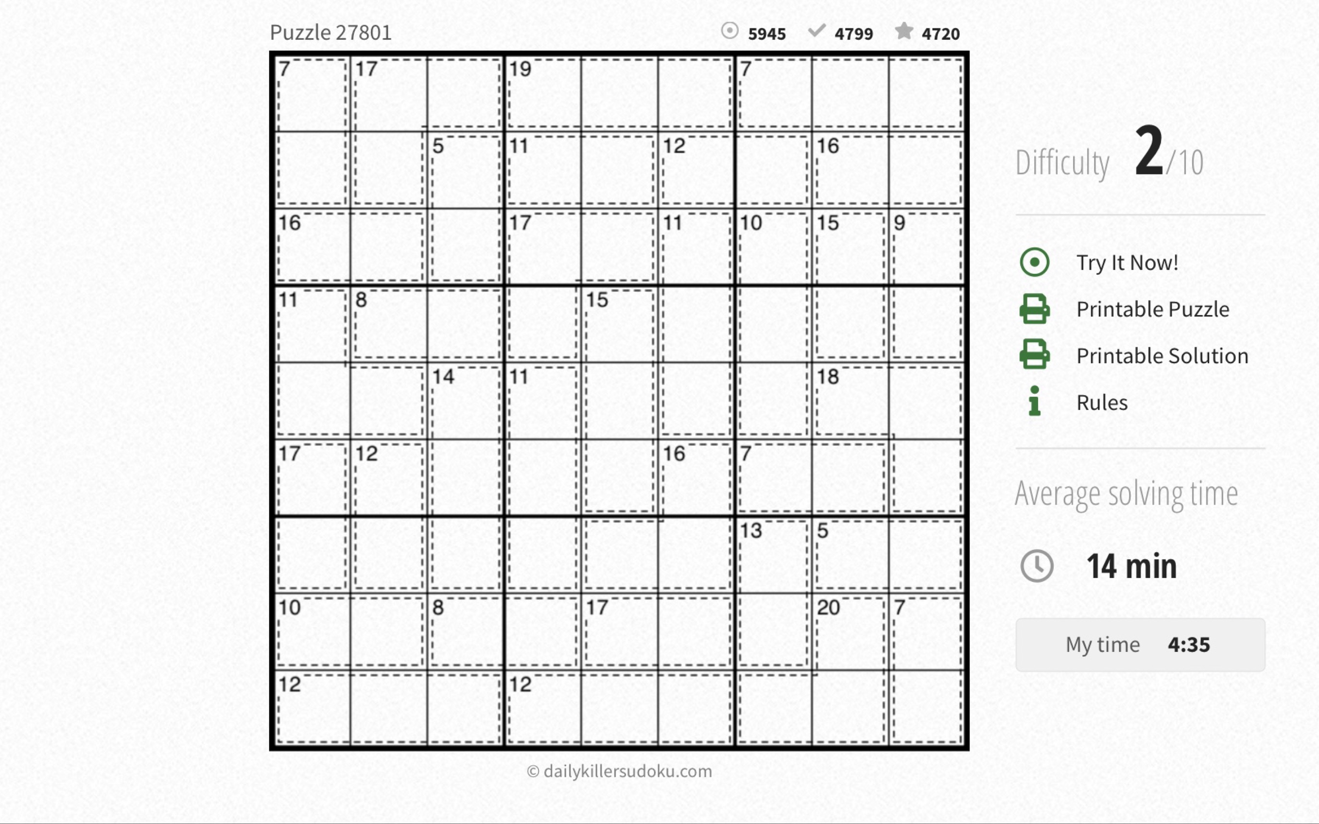 【牧哥哥】杀手数独2级,puzzle 27801