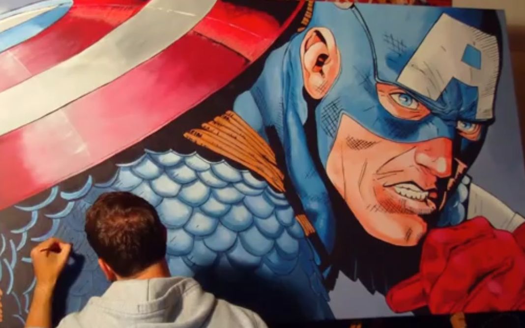 外国油画大神手绘美国队长最后那几下太6了