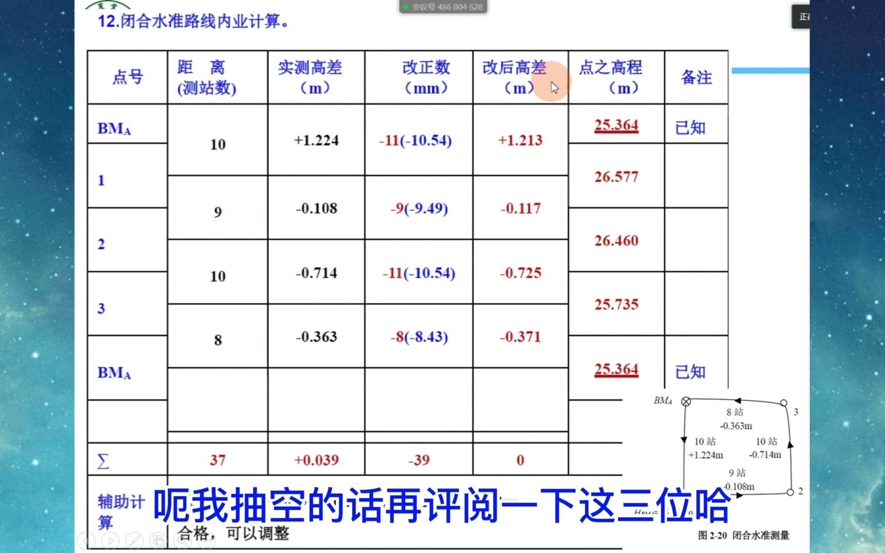 [图]【测量学精加工视频】【知识好视频】闭合水准作业题抽检与详解。