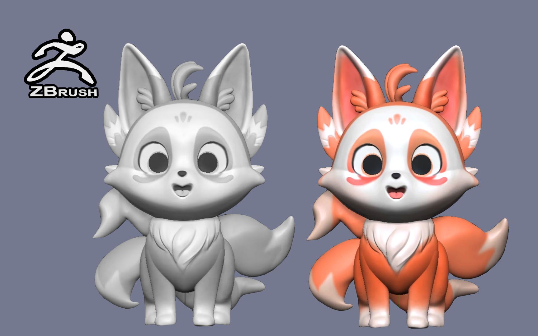 zbrush 雕刻】超q可爱小狐狸(下);详细教程 3小时教会你手办建模渲染