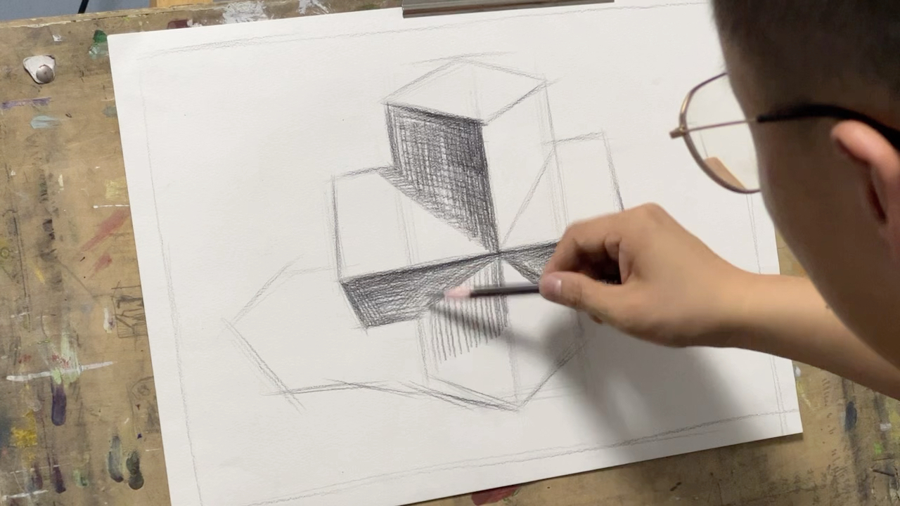 四棱柱穿插体一排线步骤