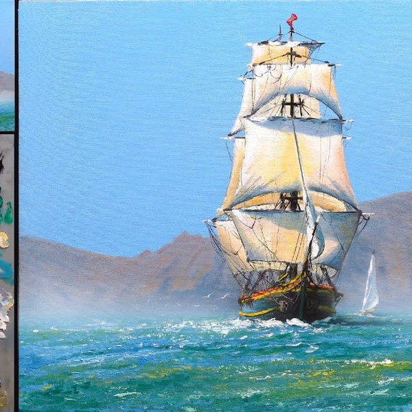 最高級品作者不明（帆船　２０号）直筆油彩画 Acre 自然、風景画