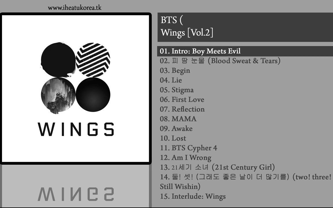 [图]【防弹少年团】正规专辑「WINGS」全曲歌单