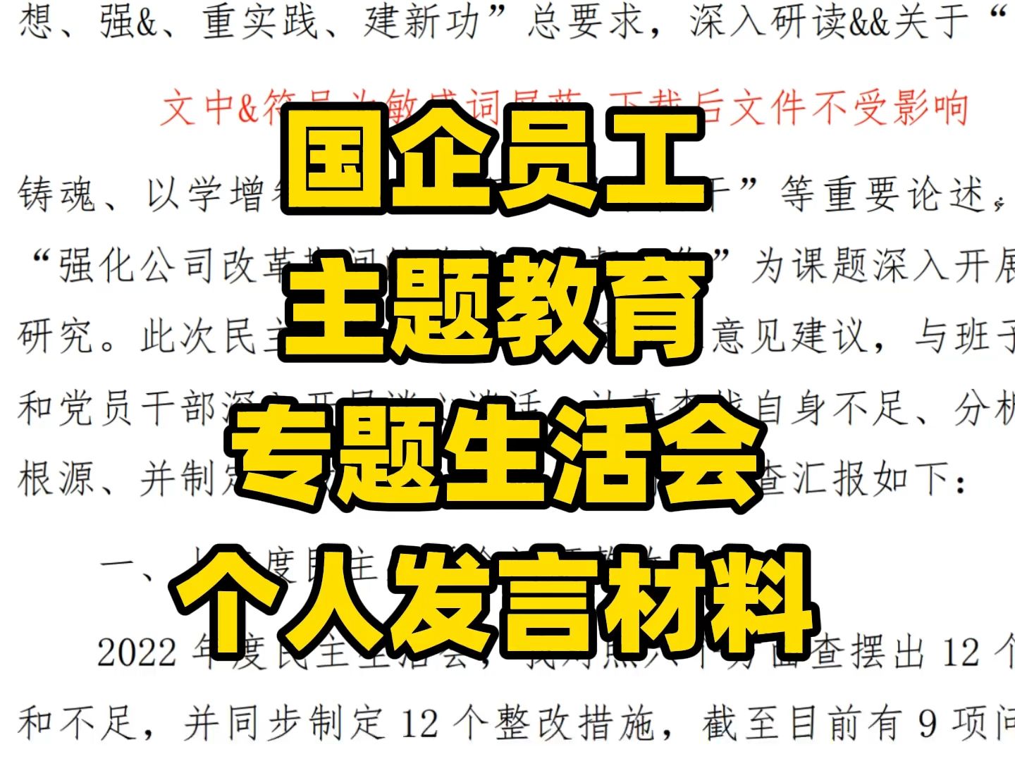 国企员工主题教育专题生活会个人发言材料 word文件哔哩哔哩bilibili