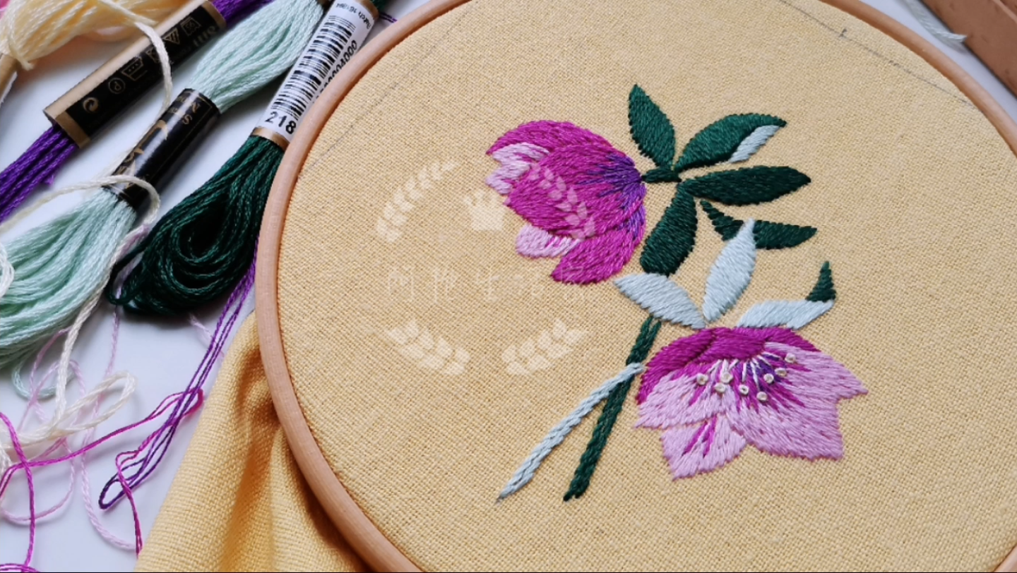 沉浸式手工刺绣,原声原速自由绣花朵部分_哔哩哔哩_bilibili