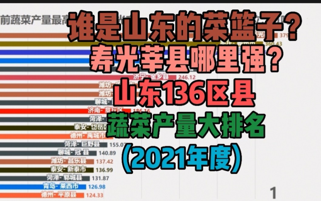 谁是山东的菜篮子?寿光莘县哪里强?山东省136区县蔬菜产量大排名(2021年)【数据可视化】哔哩哔哩bilibili