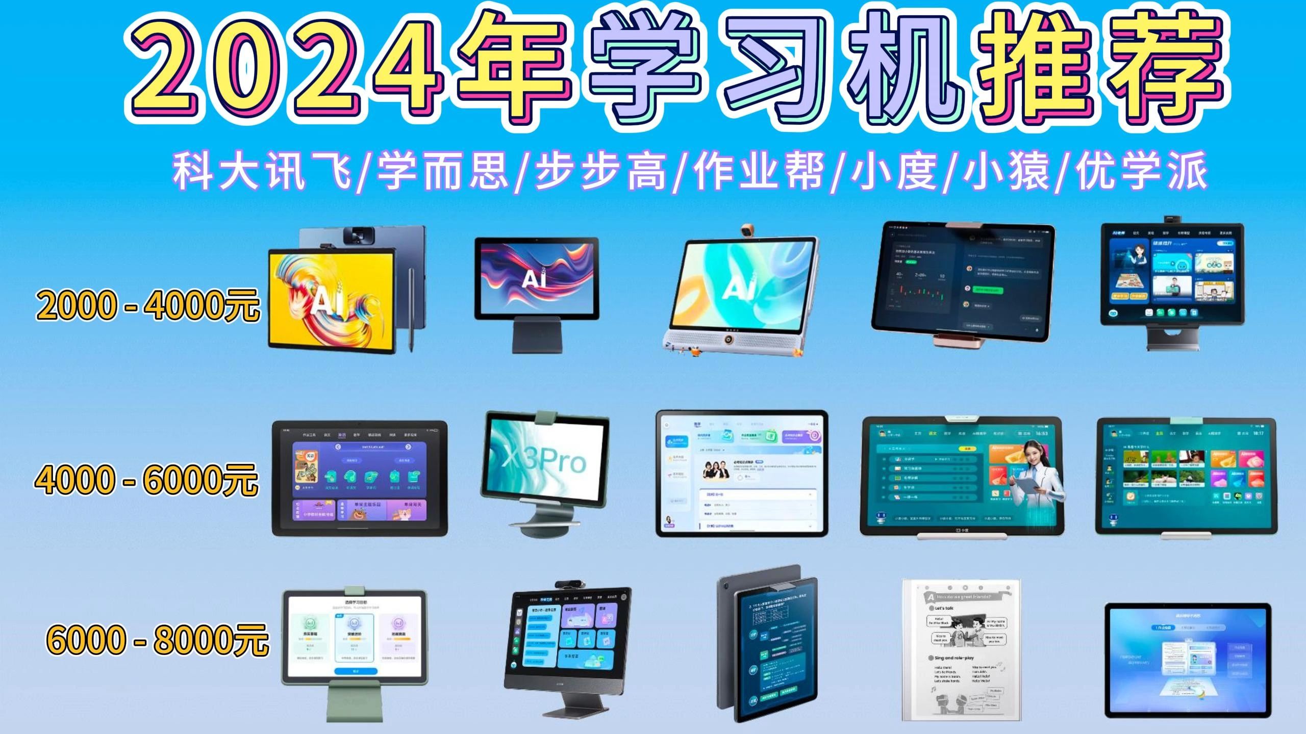 2024年九月|学习机应该怎么选?作业帮X58、讯飞T20 pro、学而思xPad pro、小度Z20高思版、小猿学练机S2实测体验(2000元、4000元)哔哩哔哩bilibili