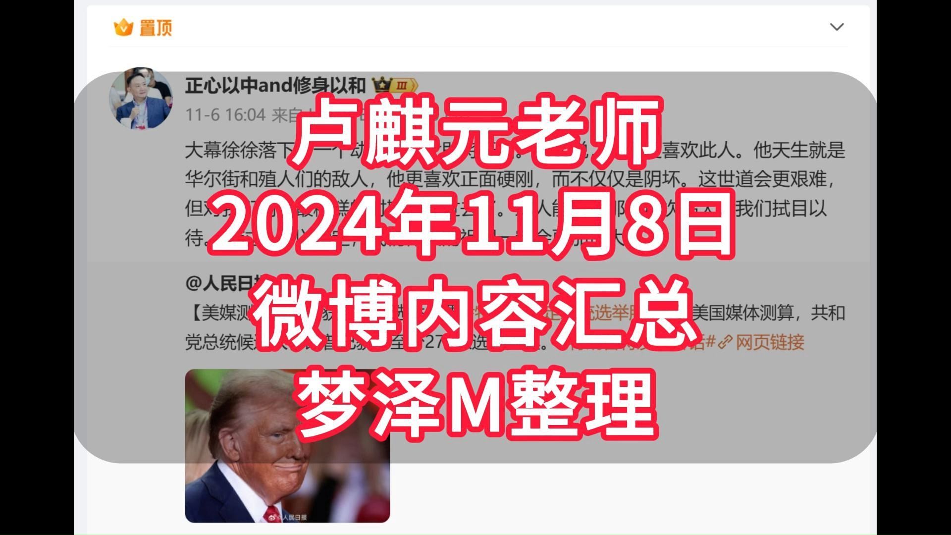 卢麒元老师2024年11月8日微博内容汇总梦泽M整理哔哩哔哩bilibili