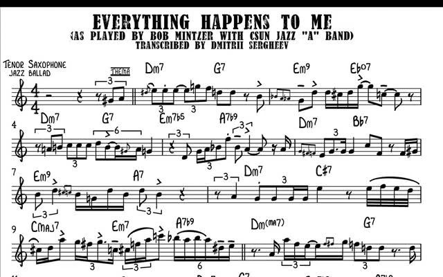 [图]【萨克斯谱】Everything Happens to Me (Bb solo example)