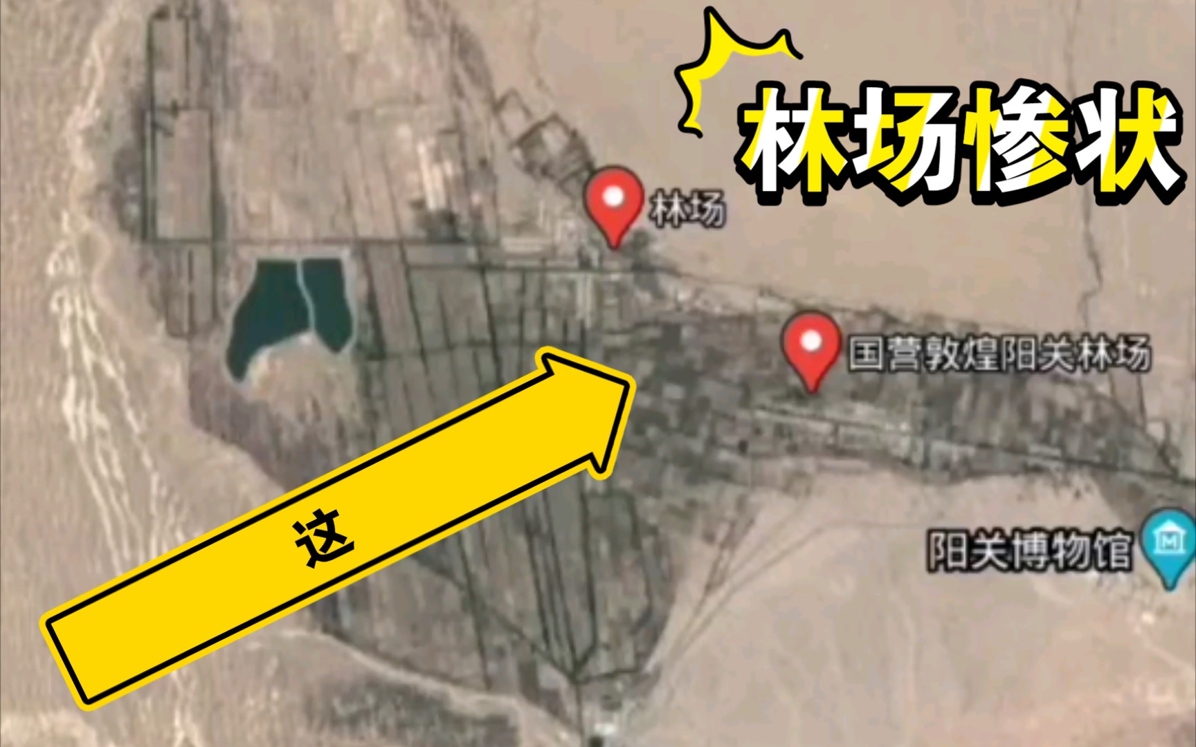 阳关林场现状谷歌卫星地图甘肃敦煌阳关林场残败现状